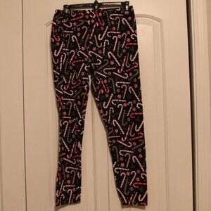 No Boundaries Holiday Candy Cane Leggings Size Junior Large Cotton Blend Casual